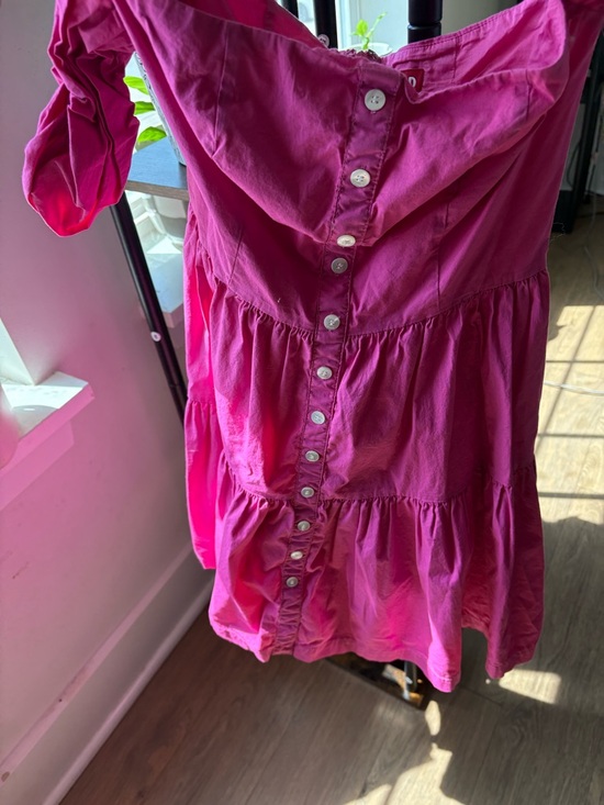 STAUD Strapless Tiered Button-Front Pink Mini Dress - Picture 4 of 6